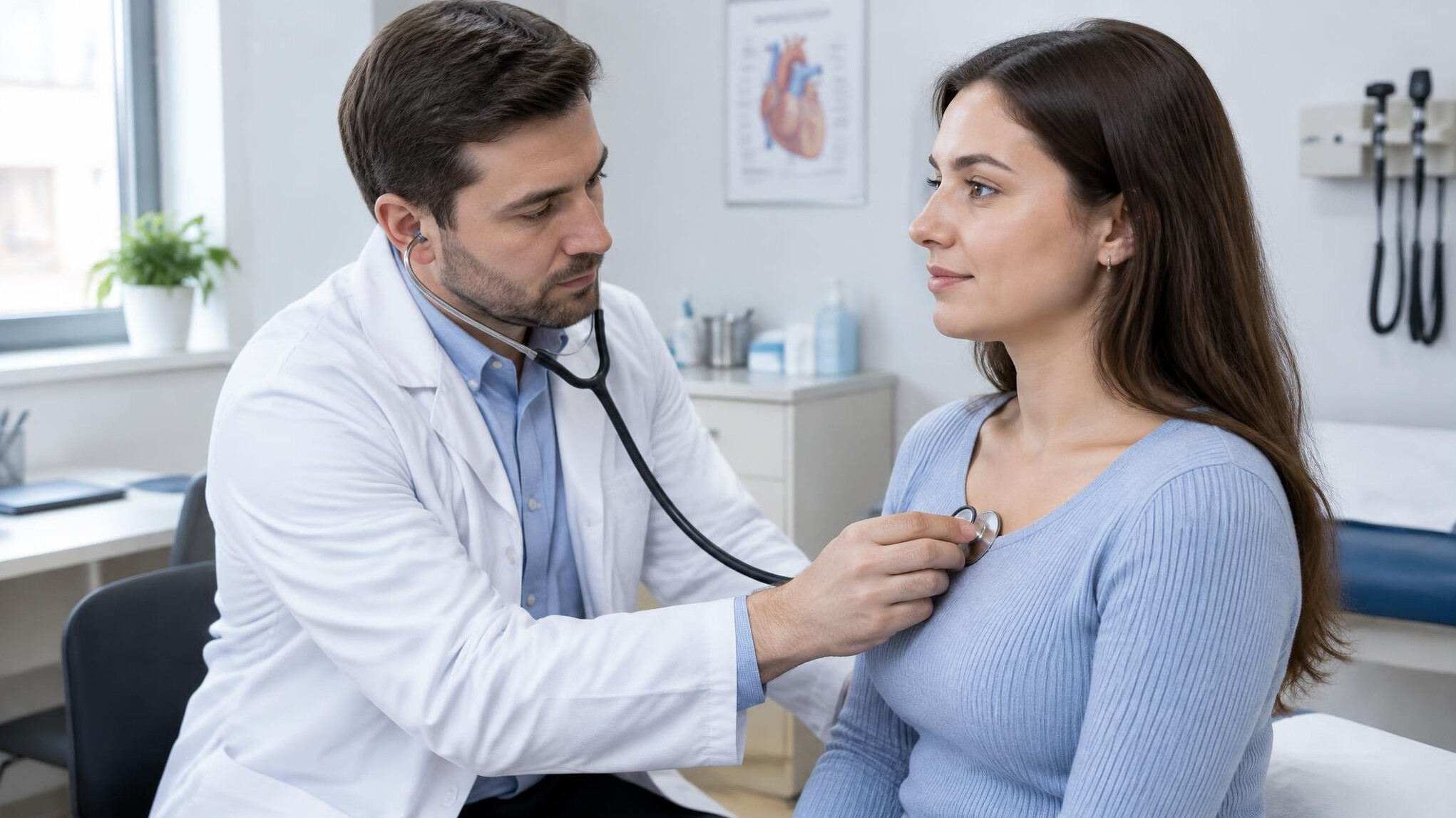 Doctor listening to a patient's heartbeat with a stethoscope